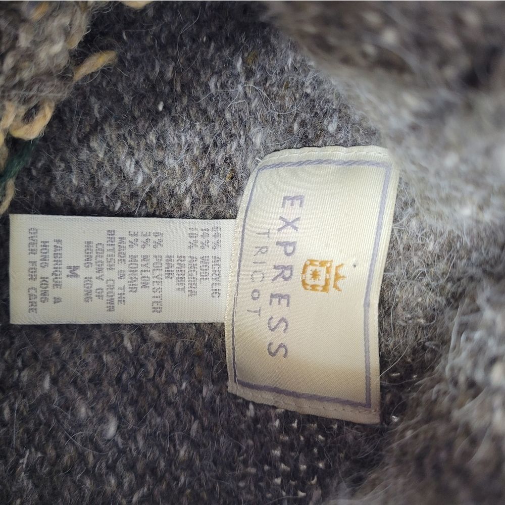 VINTAGE 90s Express fair‎ isle wool angora mohair turtleneck oversized sweater M - Picture 7 of 10
